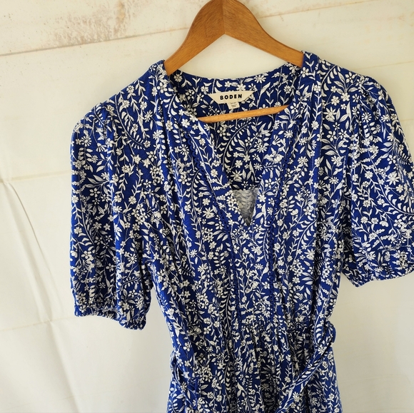 Boden Sofia Trim Jersey Blue Floral Midi Dress - Picture 5 of 13
